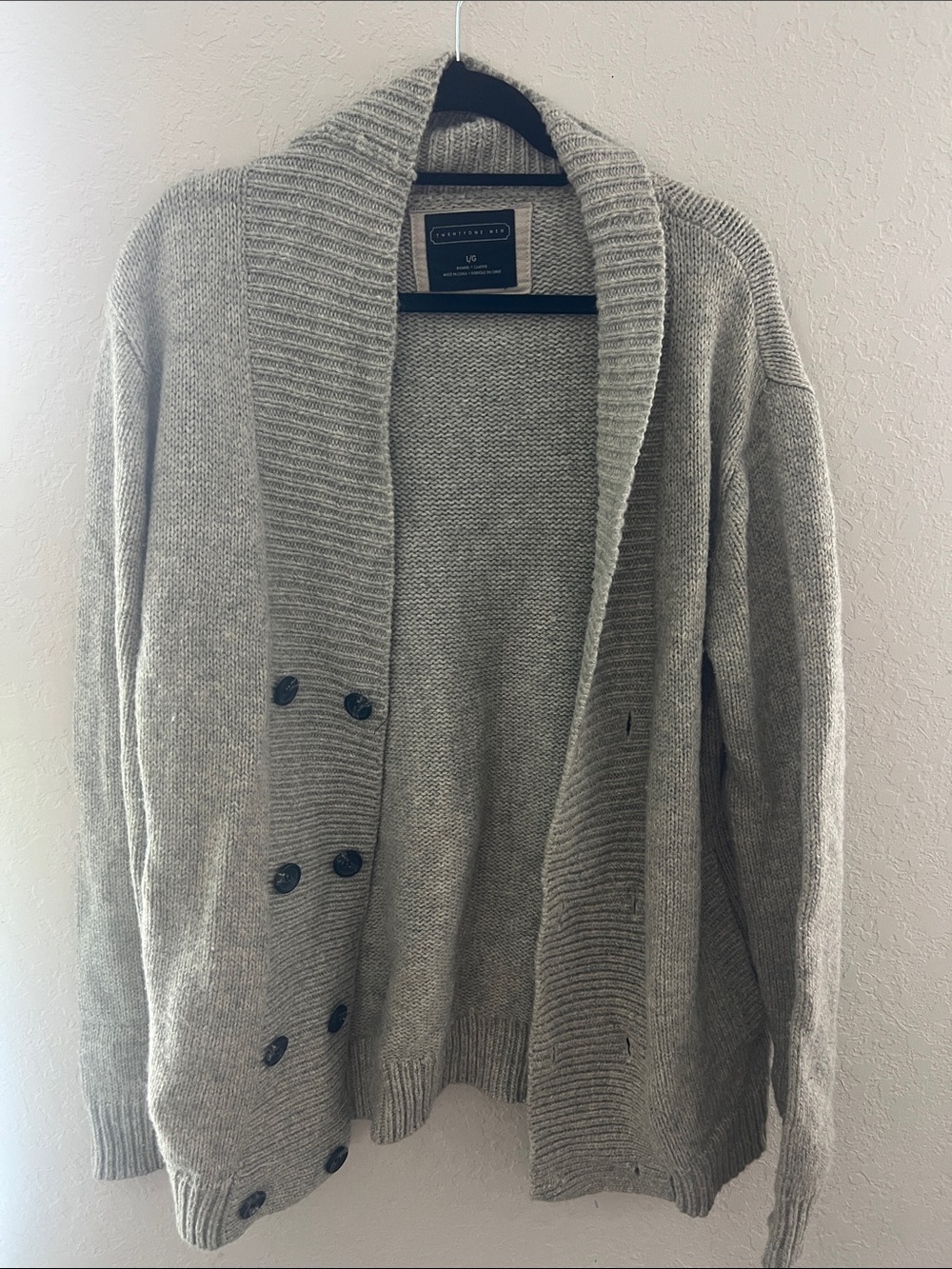 Forever 21 Men's Shawl Collar Double-Breasted Cardigan - Gray